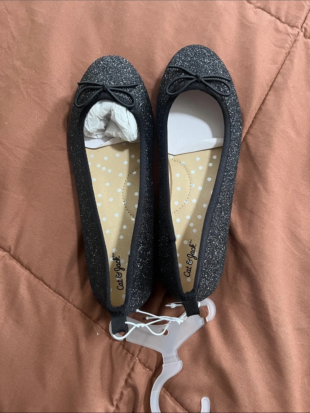Cat & Jack Black Glitter Bow Ballet Flats